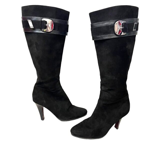 Cole Haan Black High Heel Knee-High Nicole Air Boots Buckle Detail Size 8.5 - Picture 10 of 13